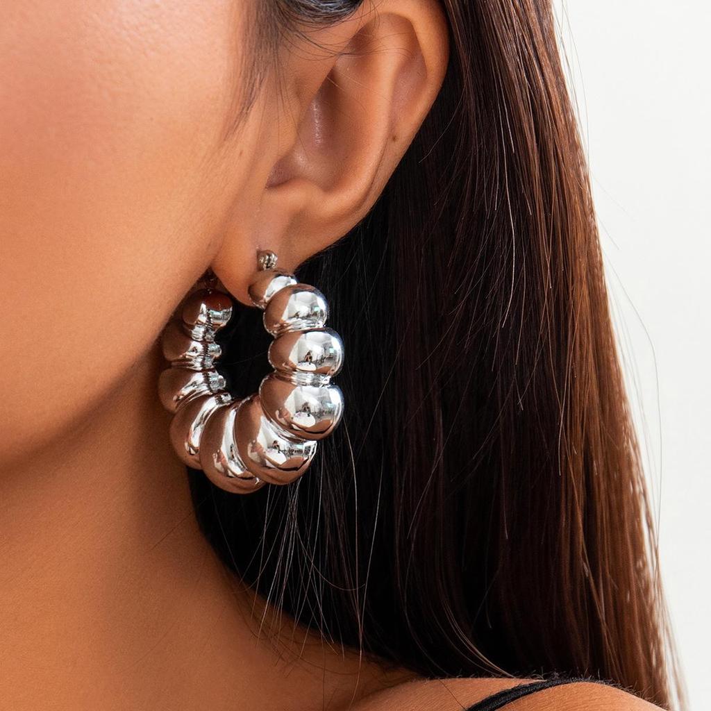 Exaggerated French Round Metal Large Earrings: Simple Niche Irregular Textured Studs