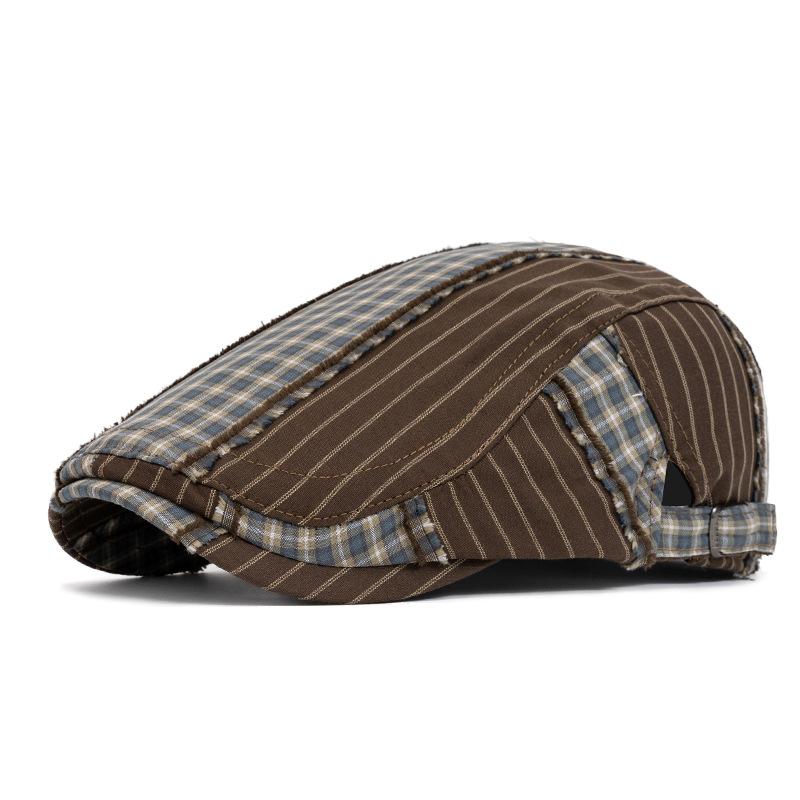 Beret British Retro Color Block Peaked Cap Women's Summer Plaid Newsboy Cap