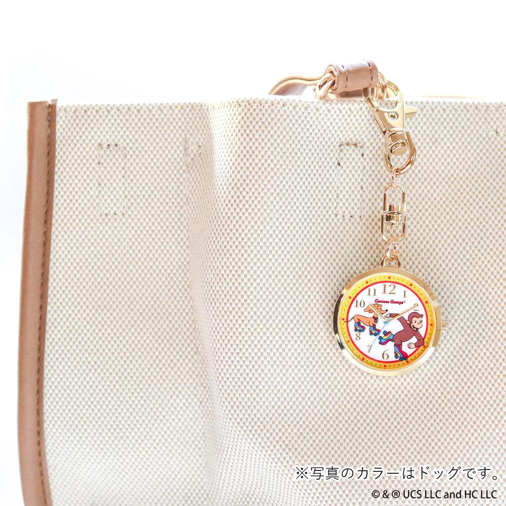 Fieldwork Curious George Analog Wristwatch with Japanese Easy to Attach with Keychain Bag Normal KC Watch Movement, Hook, Watch, Charm, GG002-3 GR,