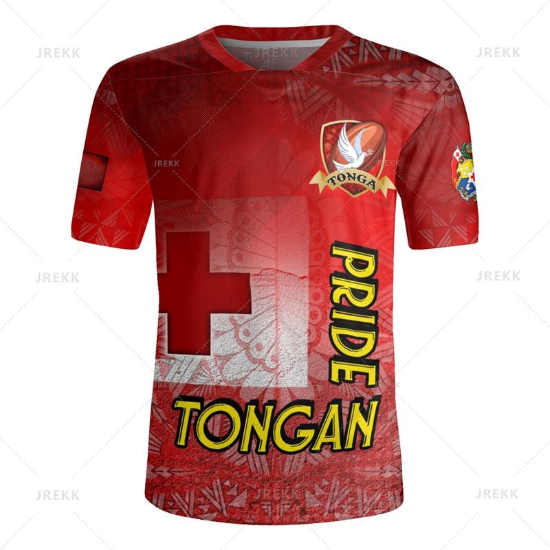 Harajuku 3D Tonga Rugby-Jersey Print V Neck T Shirt The Kingdom Of Tonga Emblem