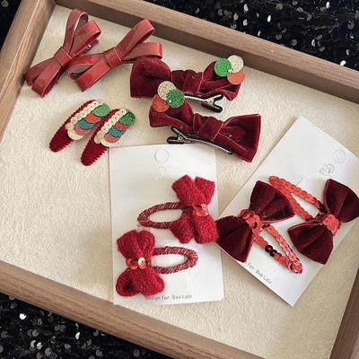 2 Stück/Set Rote Farbe Baby Haarspangen Neujahr Weihnachts-Serie Schleife Gürtel Kleinkind BB Clip Süße Mode Prinzessin Haaraccessoires