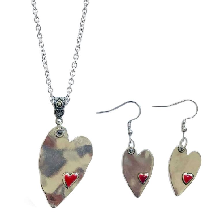 

Chic Minimalist Red Double Heart Necklace Earrings Set High Quality Material for All Outfits and Occasions 1