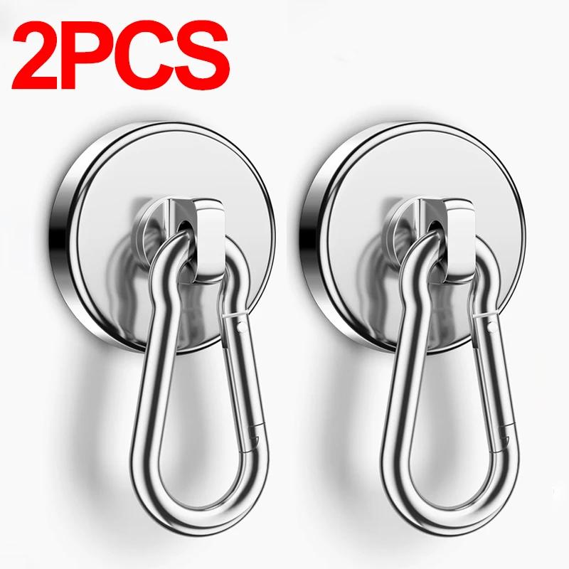 4/1pcs Strong Magnetic Hooks Heavy Duty Neodymium Magnet Hooks with Swivel Carabiner Hook Kitchen Bathroom Hanging Hangers