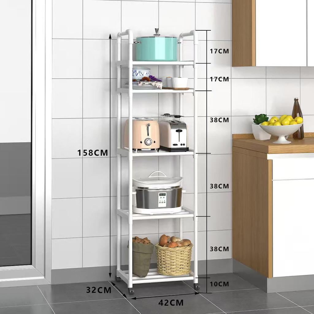 Multi-Layer Floor-Standing Metal Storage Rack for Kitchen and Bathroom
