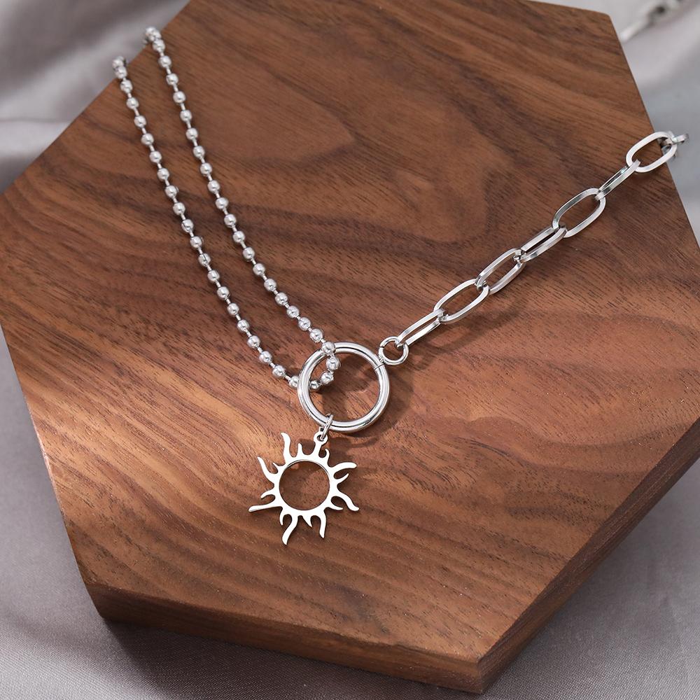 Stainless Steel Necklaces Trendy Fine Delicate Sun Totem Fashion Mix Match Zircon Chains Pendants Necklace For Women Zircon Gift