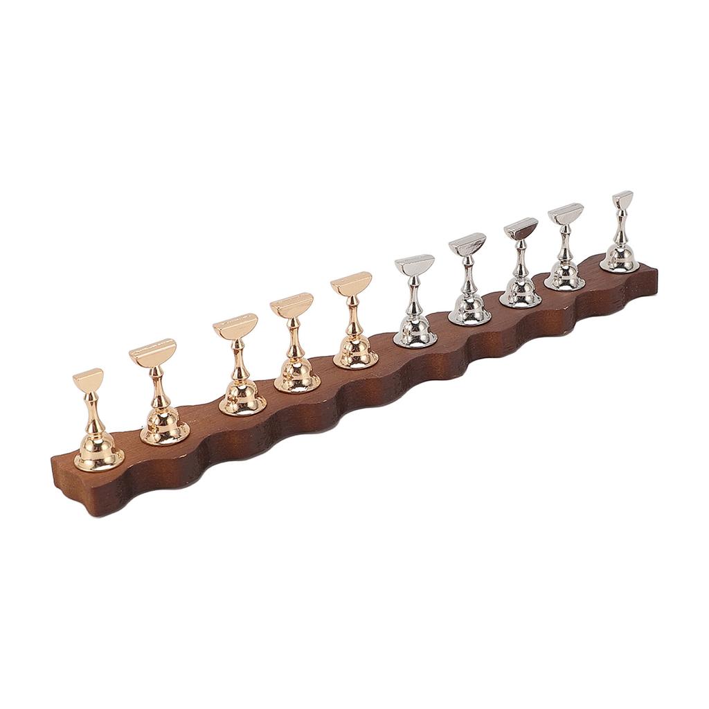 Nail Display Stand Manicure Tool Wave Shape Wooden Base Magnetic Nail Practice Stand with 10pcs