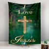 I Love Jesus Golden Cross Forest River Wall Tapestry Christian Faith Art Decor for Bedroom Living Room Church Gift