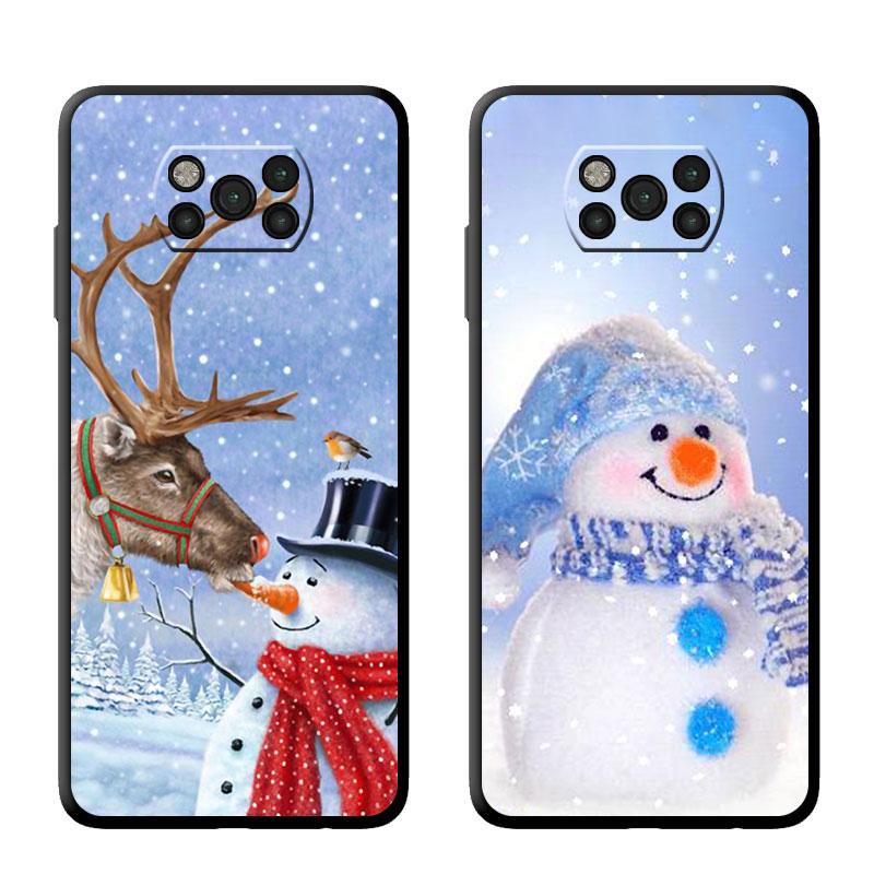 Coque en TPU noire pour Samsung Galaxy M31 M12 M32 5g M22 M51 M33 M52 M23 M13 M30s M01 M53 M62 M11 Joyeux Noël Bonhomme de neige Capa