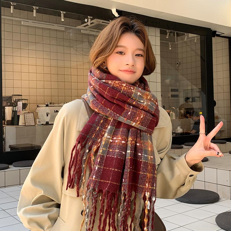 

Mary 2025 Korean imitation cashmere scarf women s autumn and winter high-end warm shawl cute versatile plaid scarf 65*200CM