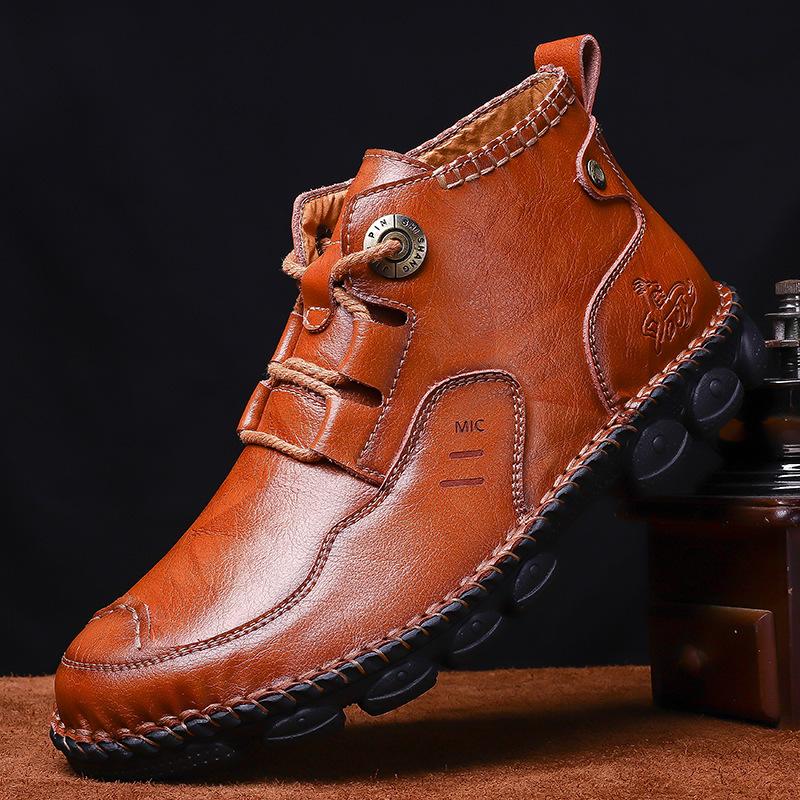 

Autumn and winter men s boots large size leather men s 2025 short boots large size men s shoes trendy shoes Martin boots 48 коричневый