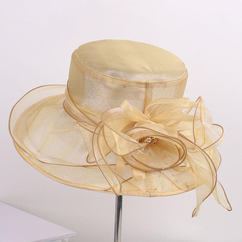 New organza flower European and American celebrity style mesh yarn hat shows face small spring and summer travel shading breathable sun hat