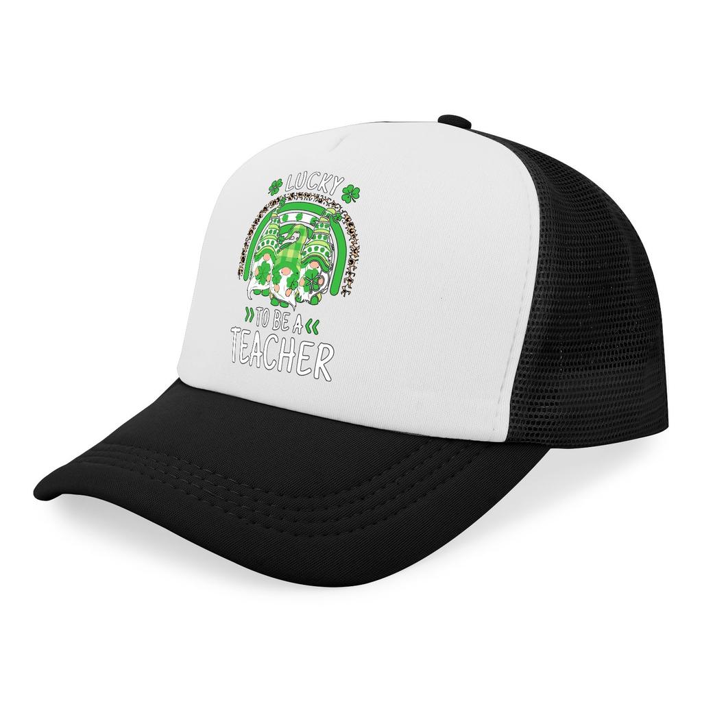 Lucky Gnomes Teacher St Patrick Day Trucker Hat Polyester Adjustable Casual Unisex Cap