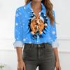 Women's Casual Christmas Print Long Sleeve Button Down Shirt with Fit