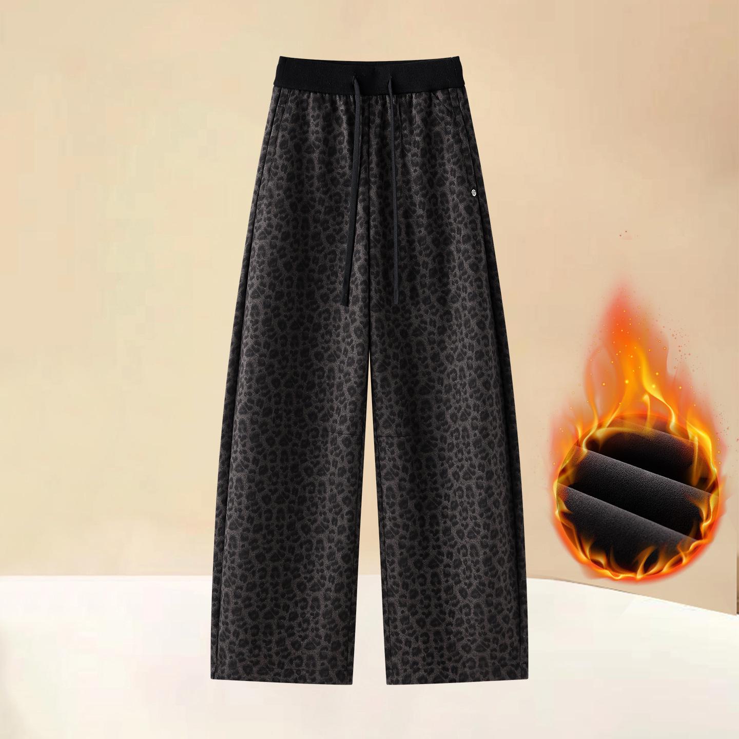 

Women s Leopard Print Fleece-Lined Curved Leg Pants - Autumn/Winter 2025 Trend 28/L (105-115 lbs) цветной печати леопарда