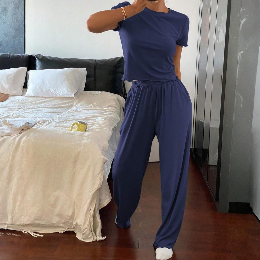 Women's Fall Two Piece  Outfits Long Sleeve Tops Tee Shirts Wide Leg Pants Sets