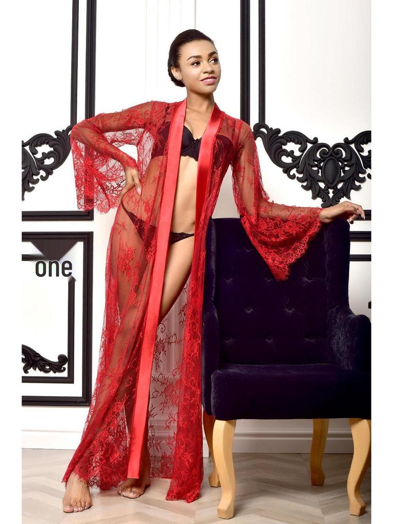 European & American New Sexy Women's Mesh See-Through Long Lingerie Robe Set