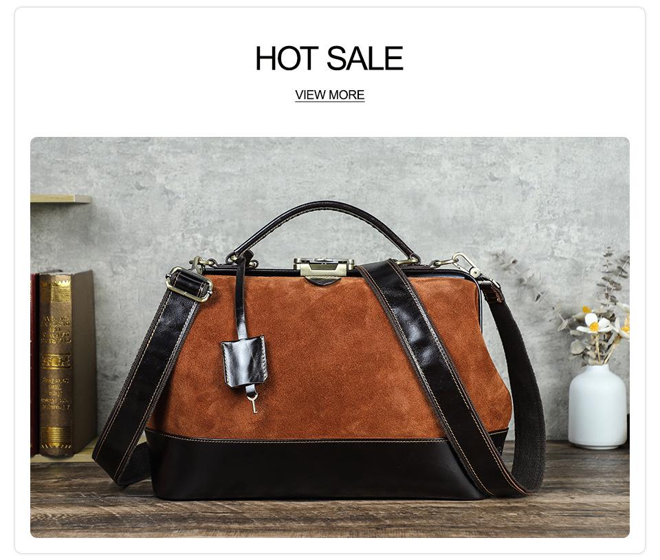 Black Angel Genuine Leather Women's Crossbody Doctor Bag with Suede Buckle
