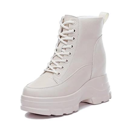 Women Ankle Boots High Platform Cow Leather Boots Ulzzang 9CM Wedge Heels Sneakers Woman Autumn Thick Sole Leather Short Boots