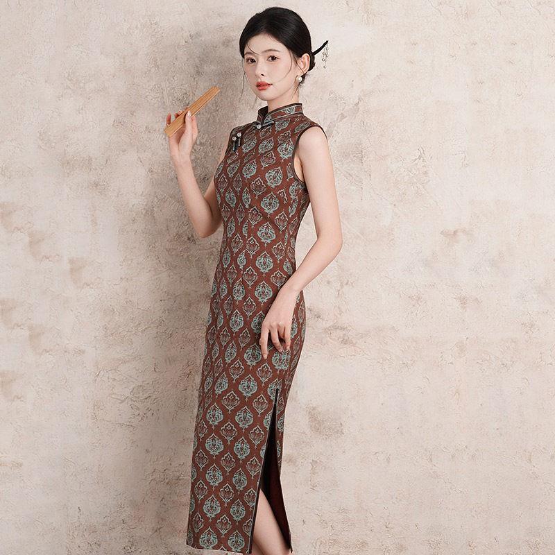 Sleeveless Modern Chinese Style Long Cheongsam Dress Women 2026 Elegant Daily Wear
