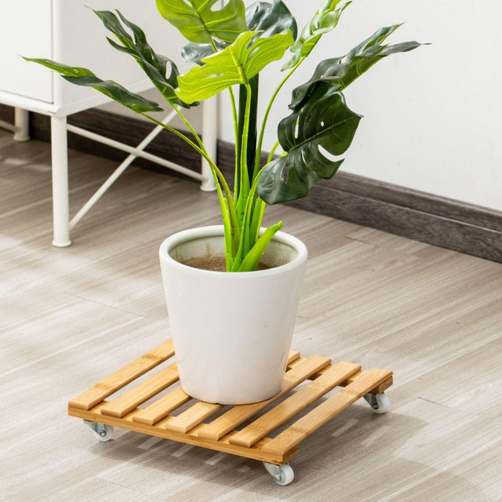 Creative Wooden Plant Roller Stand Square with 360° Detachable Wheels Potted Bonsai Rack Moving Palnt Pulley Pallet Holder