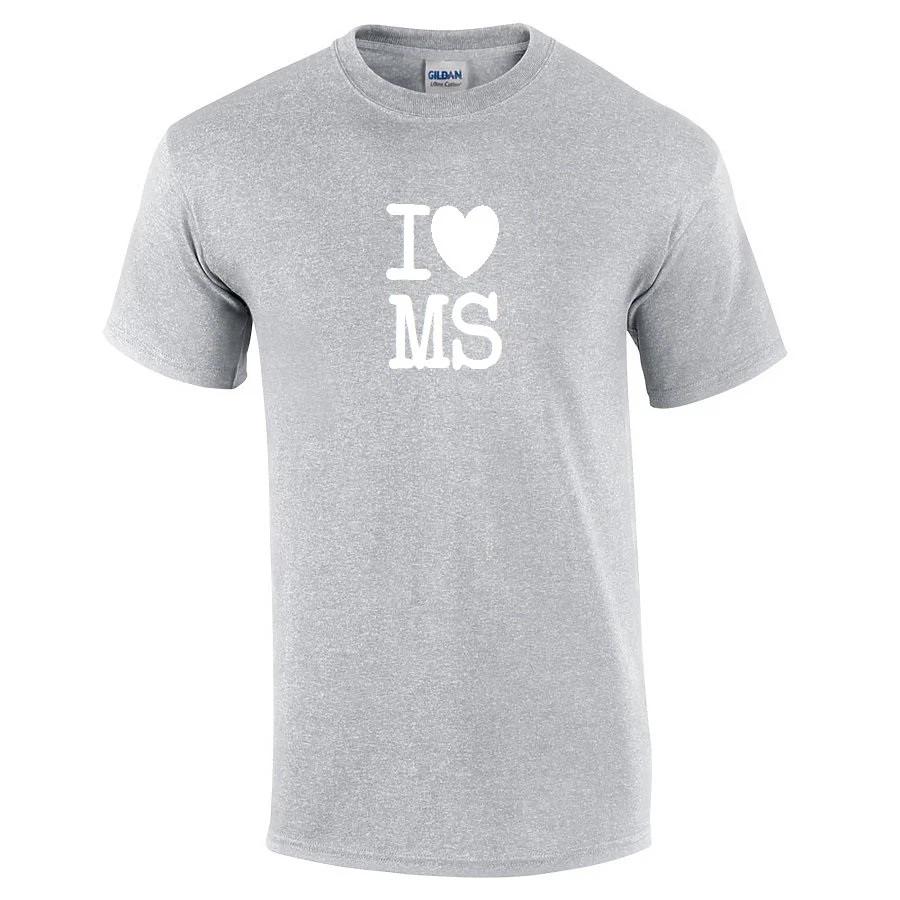 I Heart Love MS Shirt Mississippi Magnolia State Gray White Gift T-Shirt S-5XL S