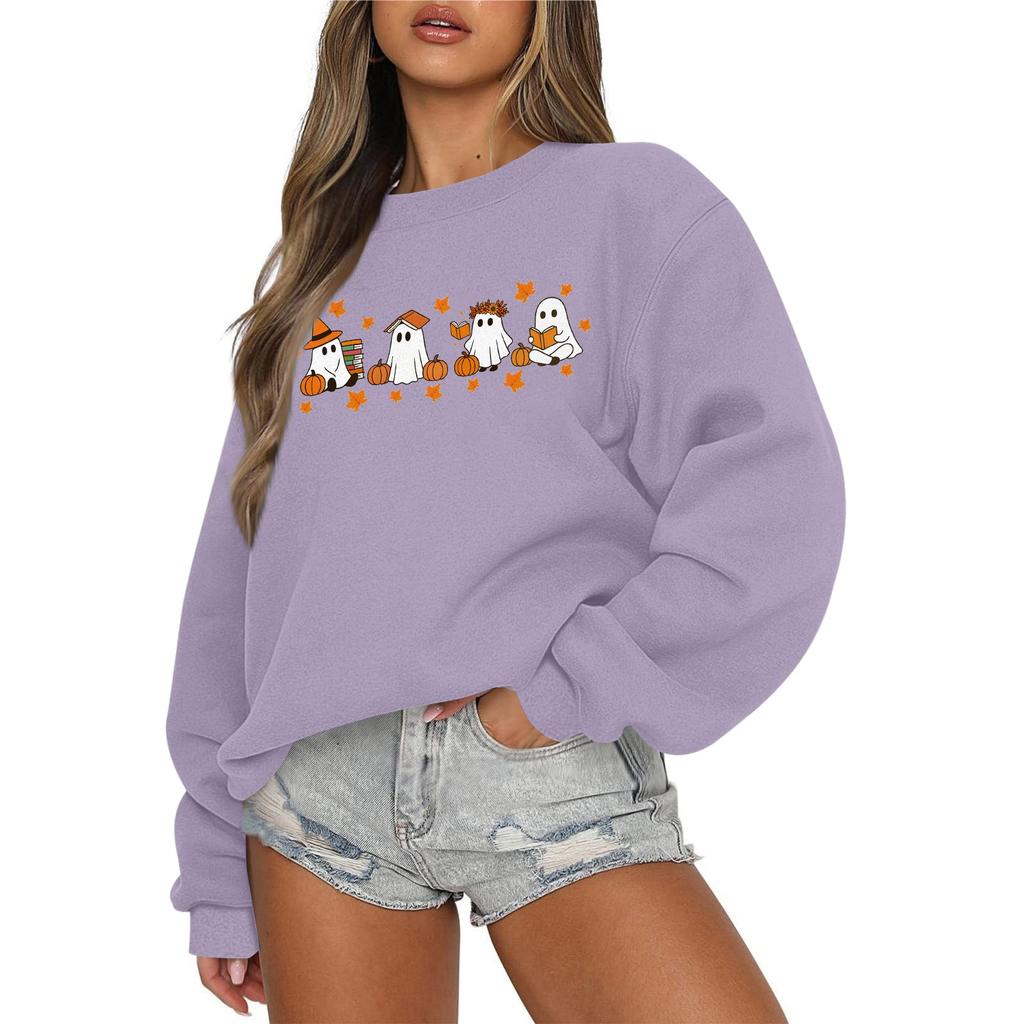 Women's Casual Fashion Round Neck Long Sleeve Halloween Printed Sweatshirt