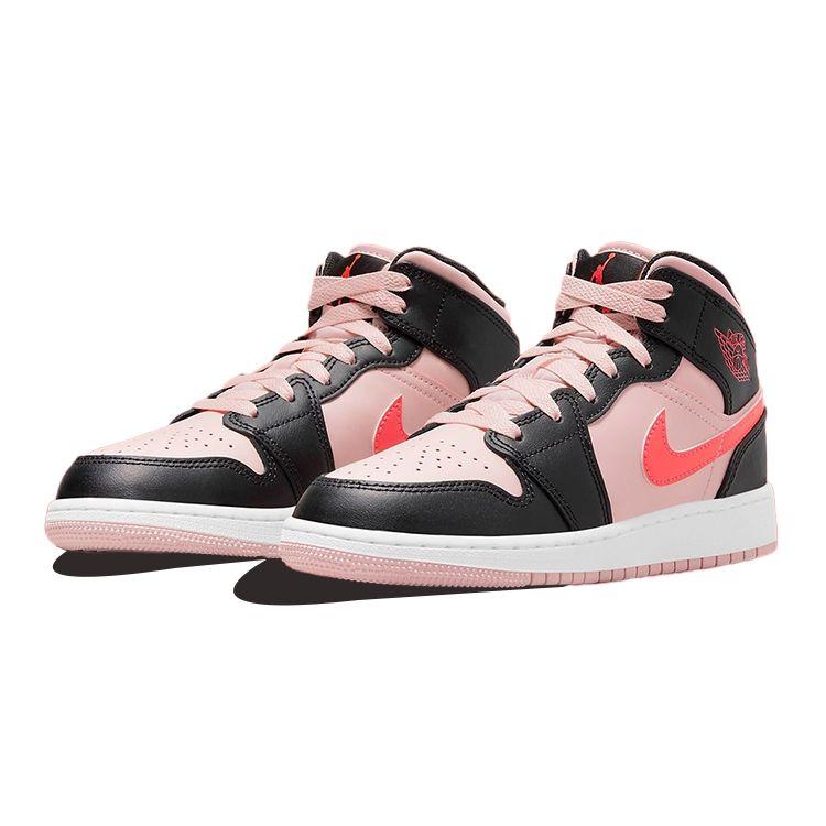 Tênis Infantil Air Jordan 1 Mid GS Preto Rosa Crimson Atmosfera Infrared-23 554725-604