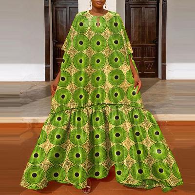 Women Plus Size V-Neck Short Sleeve Printed Loose Dress