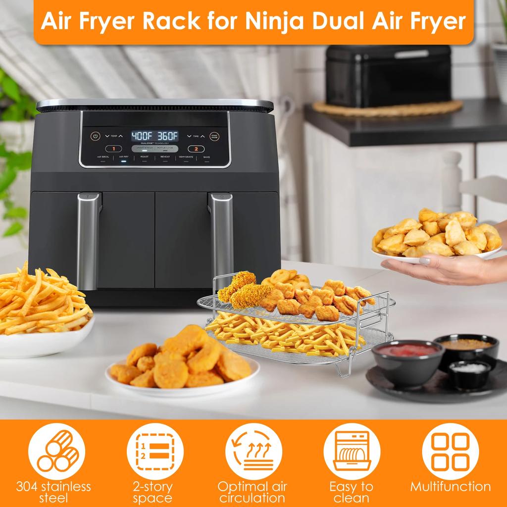 2Pcs Square Air Fryer Rack 8 Inch Stainless Steel Dehydrator Rack Stackable Air Fryer Racks Heat Resistant Square Racks Air