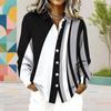 Women Plus Size Collared Neck Long Sleeve Geometric Printed Button Front Curved Hem Shirt