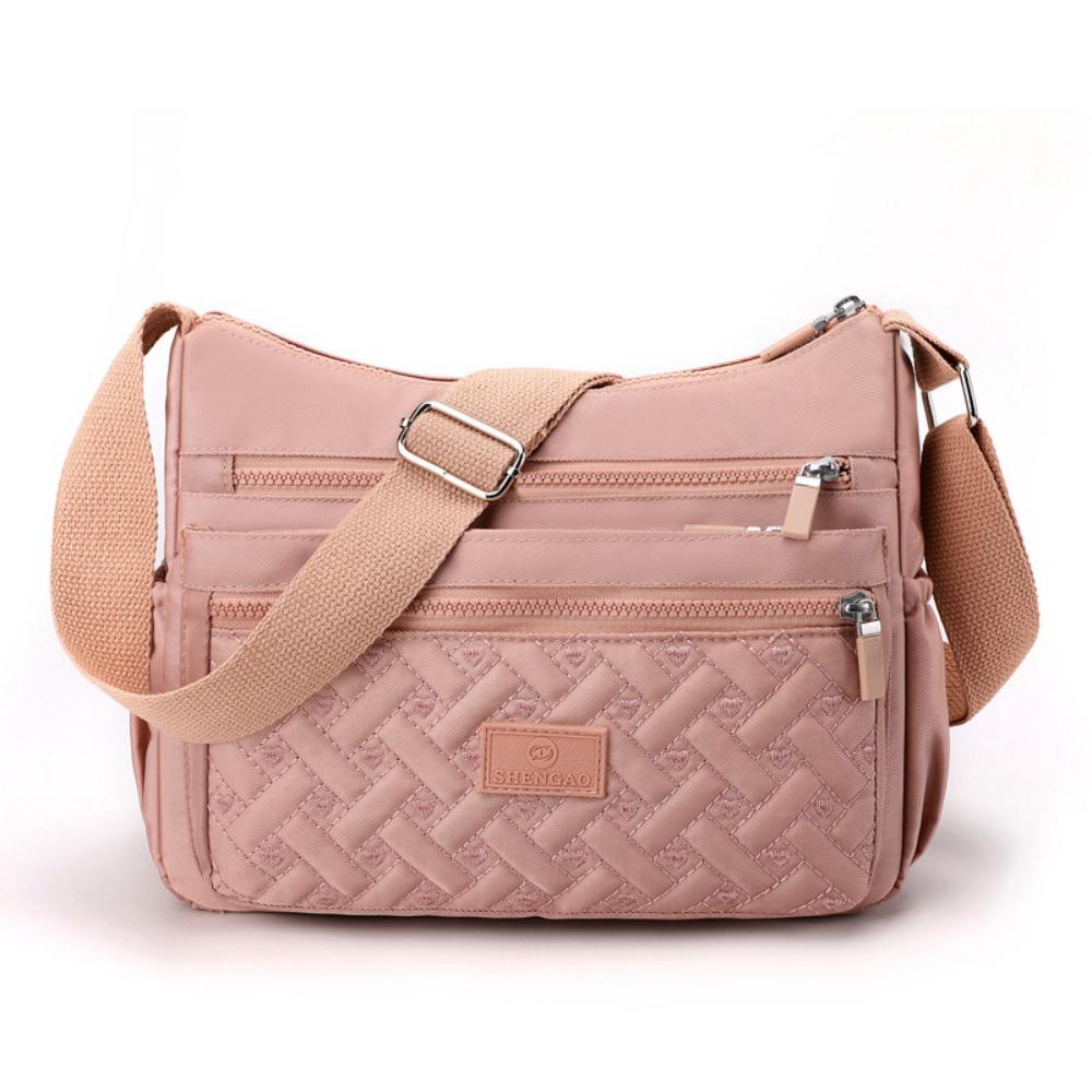 

Elegant Large Capacity Shoulder Bag Multi-Layer Heart Embroidery Crossbody Bag Nylon Messenger Bag for Women Girls розовый
