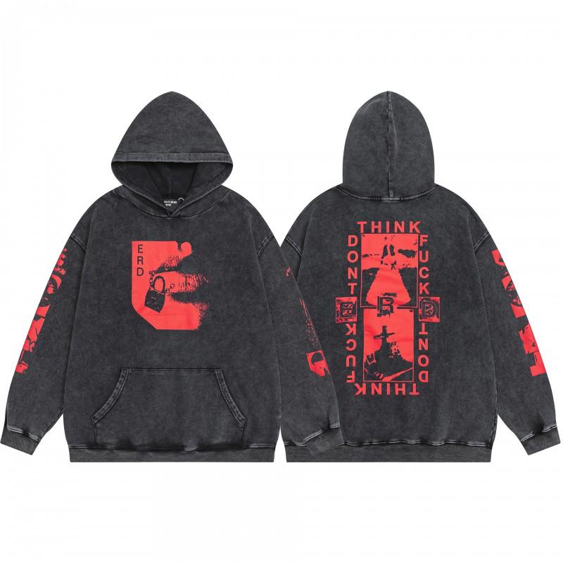 Mens Oversized Hooded Sweatshirt With Washed Distressed Look Cotton Heavyweight Long Sleeve Streetwear Cleanfit Style