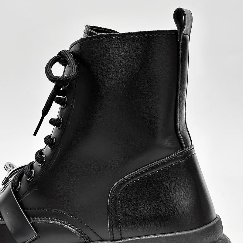 Stiefel für Herren, Alltagskleidung im Freien, höhenverstärkende Schuhe, Originaldesign, Herbst/Winter, neuer Punk-Stil, knöchelhoch, schwarzes Hombre-Leder