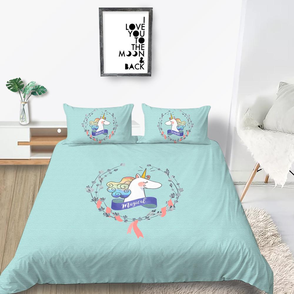 Home Bed Cover 3D Unicorn Themed Print Homes Bedding Quilt Cover Textiles Polyester Pillowcase Bedclothes