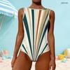 Women Plus Size Geometric Printed High Round Neck Sleeveless One Piece Swimsuit