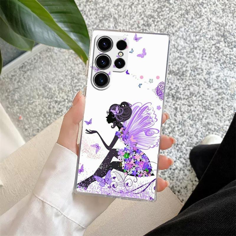 Beauty Pink Butterfly Phone Case S25Ultra For Samsung Galaxy S25 S24 S23 S21 Ultra S20 FE S22 Plus A35 A55 5G Case Clear Cover