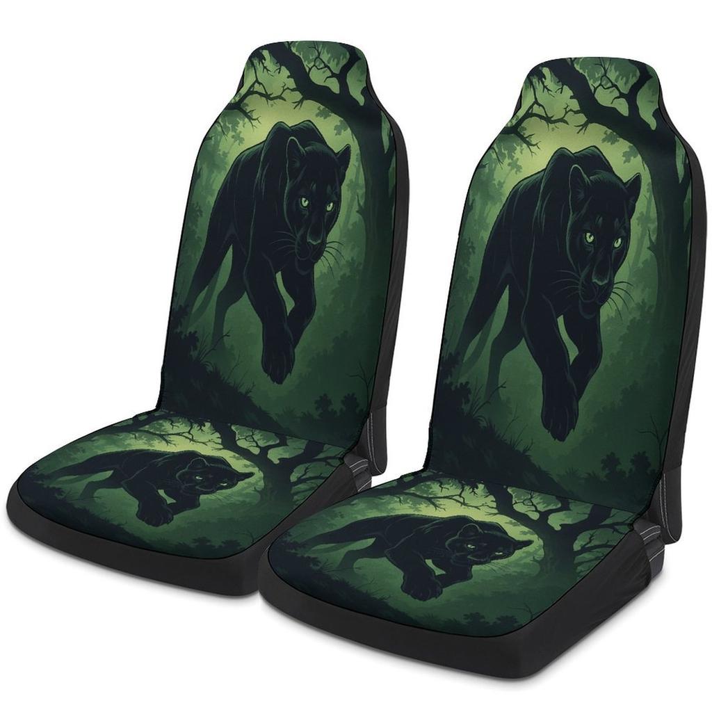 Black Panther In The Forest Themed Car Seat Cover Set For Most Cars, Fashion Novelty Car Seat Protector Covers Full Set, Univers