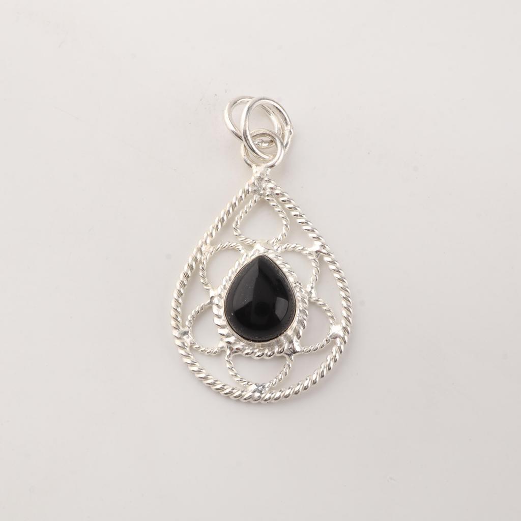 Black Tourmaline Gemstone 925 Sterling Silver Handcrafted Designer Pendant 1.40" For Birthday Gift PP-19-16