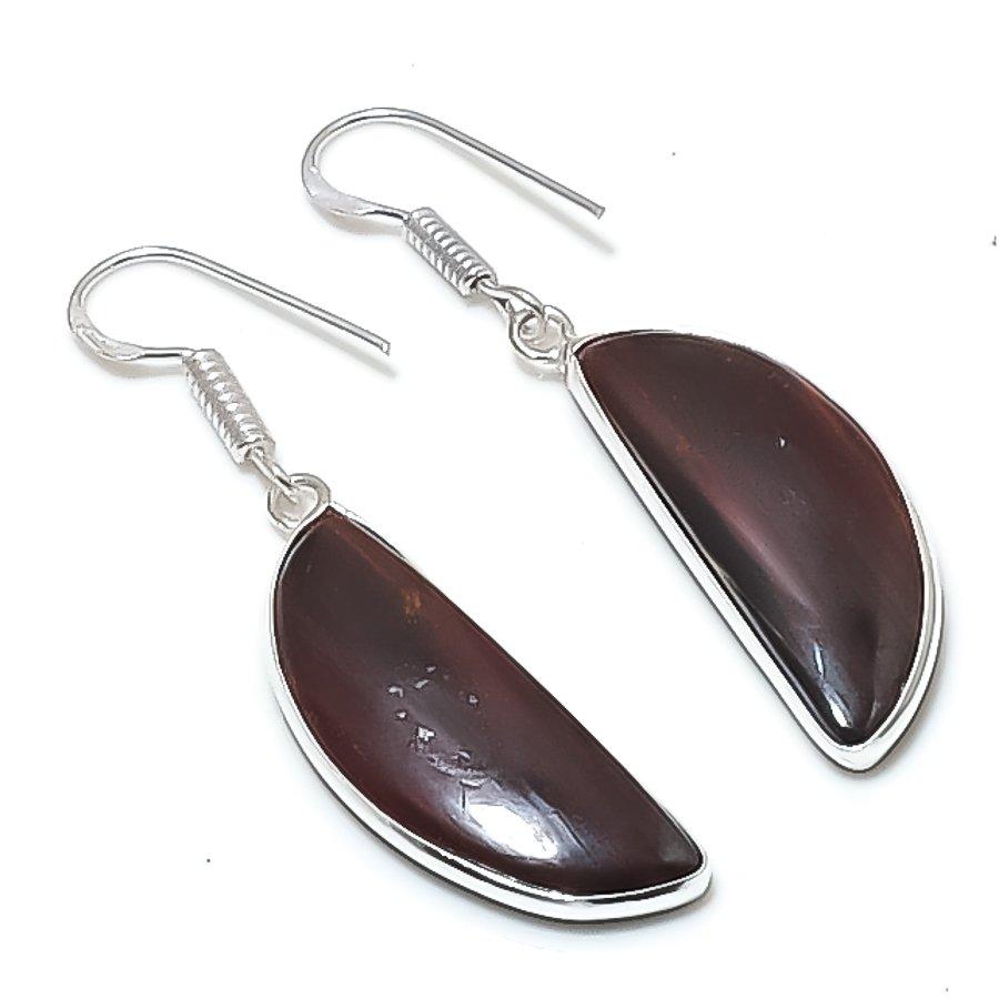Natural Iron Tiger Eye Gemstone 925 Sterling Silver Jewelry Earring 1.89  AEE-10913