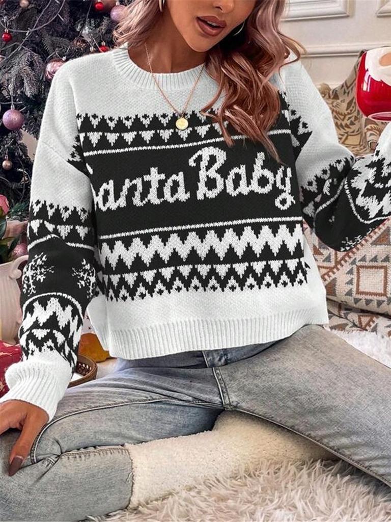 Fall Winter Loose Casual Simple Versatile Crewneck Knit Sweater Christmas Outfit