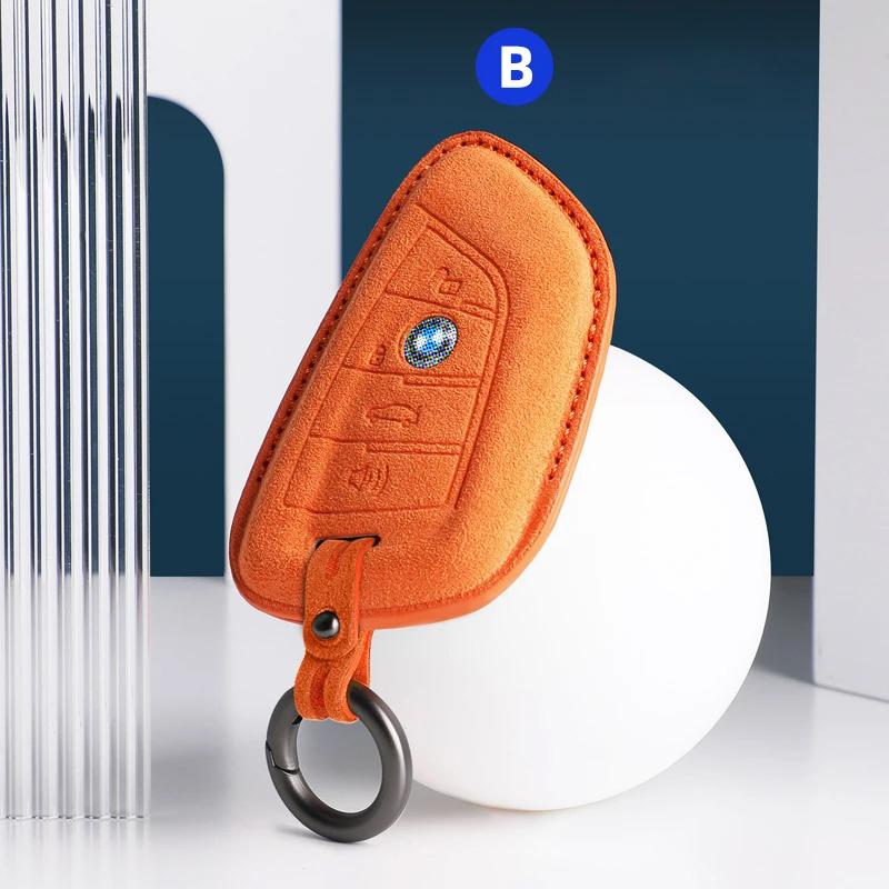 Car Accessories Key Case Cover Keychain For BMW 1/3/5/7 Series X1/X2/X3/X5/X6 Alcan Tara Suede Remote Fob Keybag Keyrings