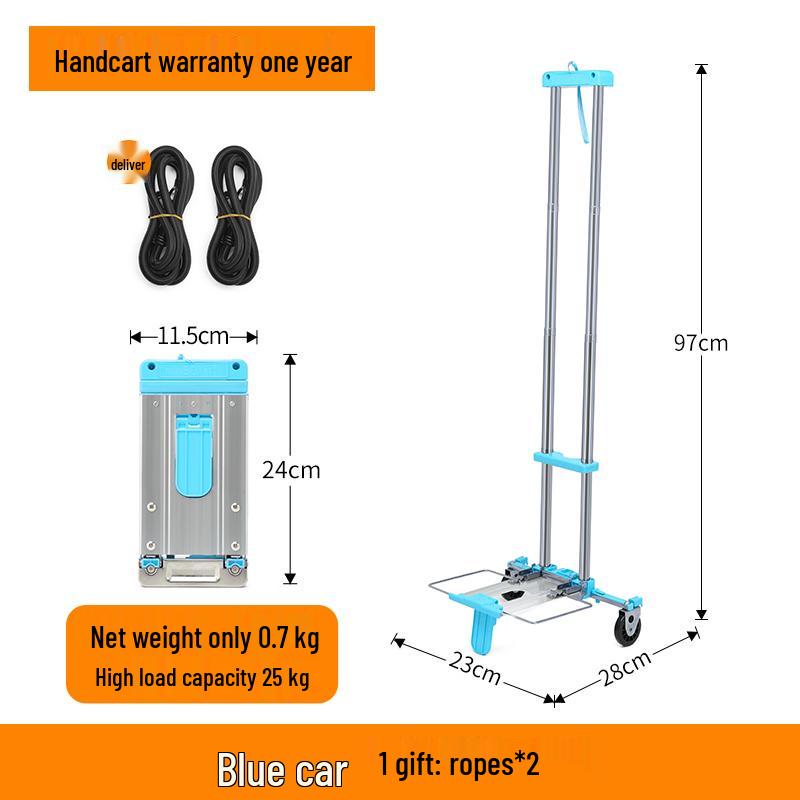 Kompakt hopfällbar vagn: Liten handkärra, Bagage- och lastvagn, Bärbar shoppinglösning.
