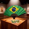 1pc/3pcs/5pcs Black Shaft Plastic Single-Sided Brazilian Flag Pattern Plastic Folding Fan, Suitable for Gifting, Commemorative Gifts, Home Decor
