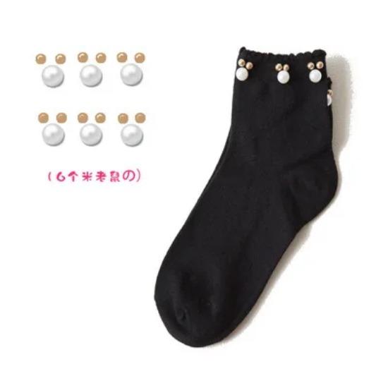 Black/White Korean Reto Pearl Socks Women Elastic Cotton Handmade Meias Creative Socks Harajuku Calcetines Mujer