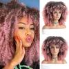 16 Zoll Afro Kinky Curly Synthetikhaar Gradient Lila Perücken mit Pony Weiche Flauschige Faser Perücken für Party Cosplay Tägliche Nutzung