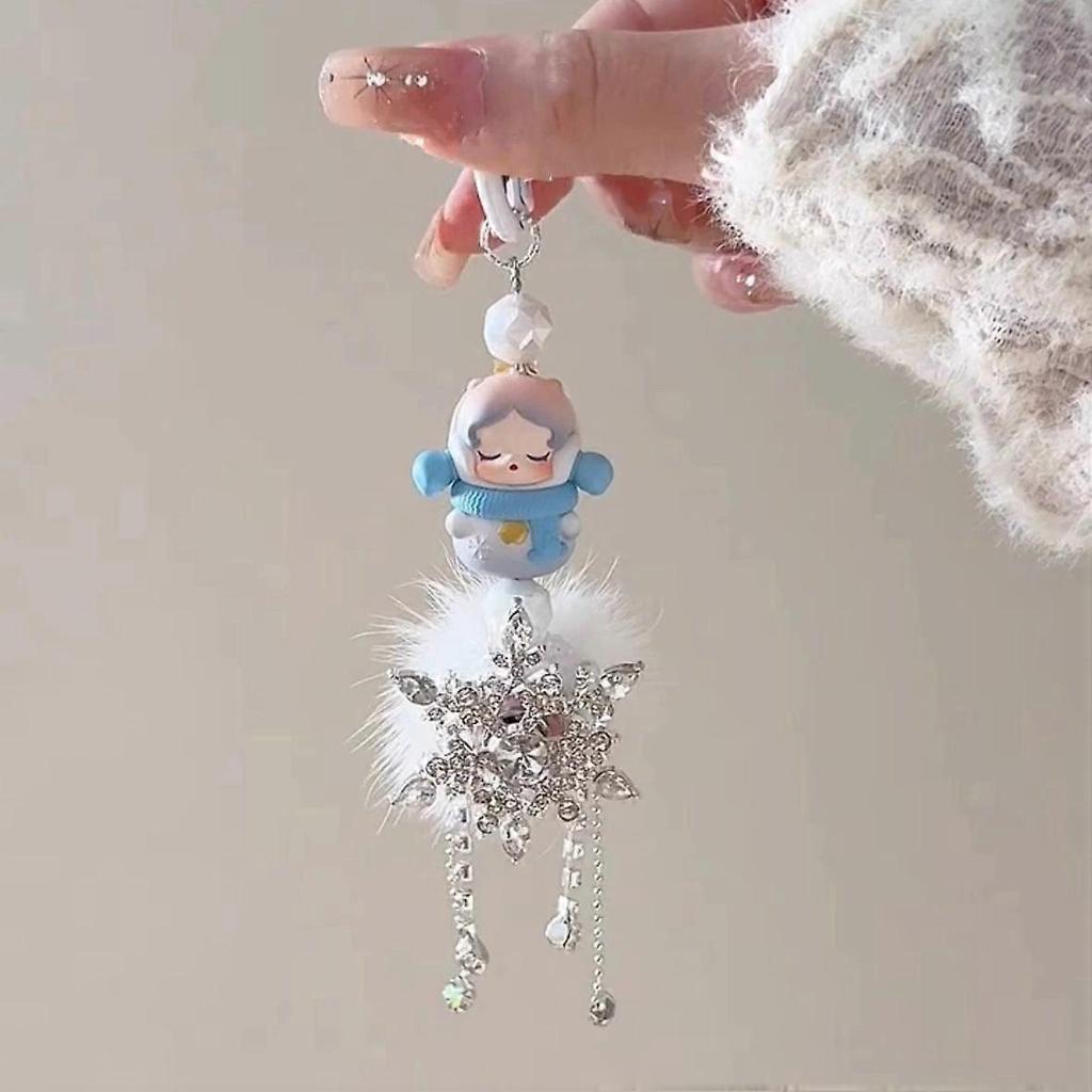 POP MART Angel Snowflake Plush Pendant Cute Cartoon Christmas Phone Charm Fashion Tassel Decor