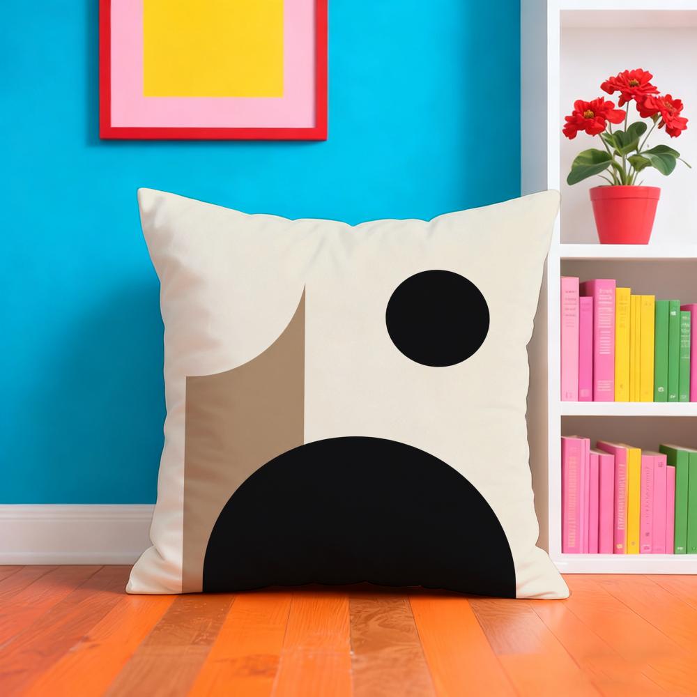 Nordic Geometric Line Coffee Color Cushion Cover Plush Fabric Soft DoubleSided Printed Sofa Warm Home Child Gift Pillow Case