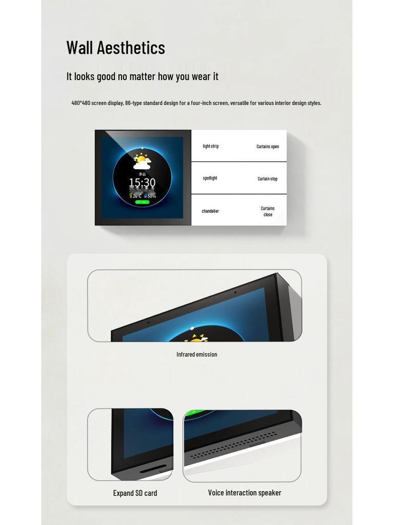 Comutator inteligent multifuncțional Tuya de 4 inch pentru scene și reglare a intensității luminoase cu control prin mobil