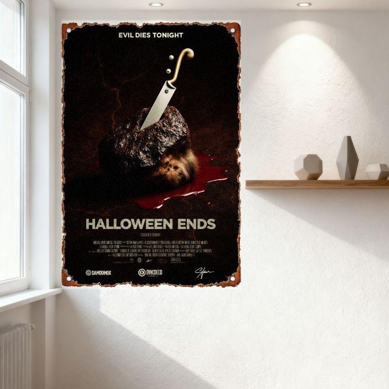 Halloween Ends Evil Dies Tonight Metal Tin Sign Vintage Horror Movie Poster Plaque for Man Cave Bar Home Wall Decor Art Gift