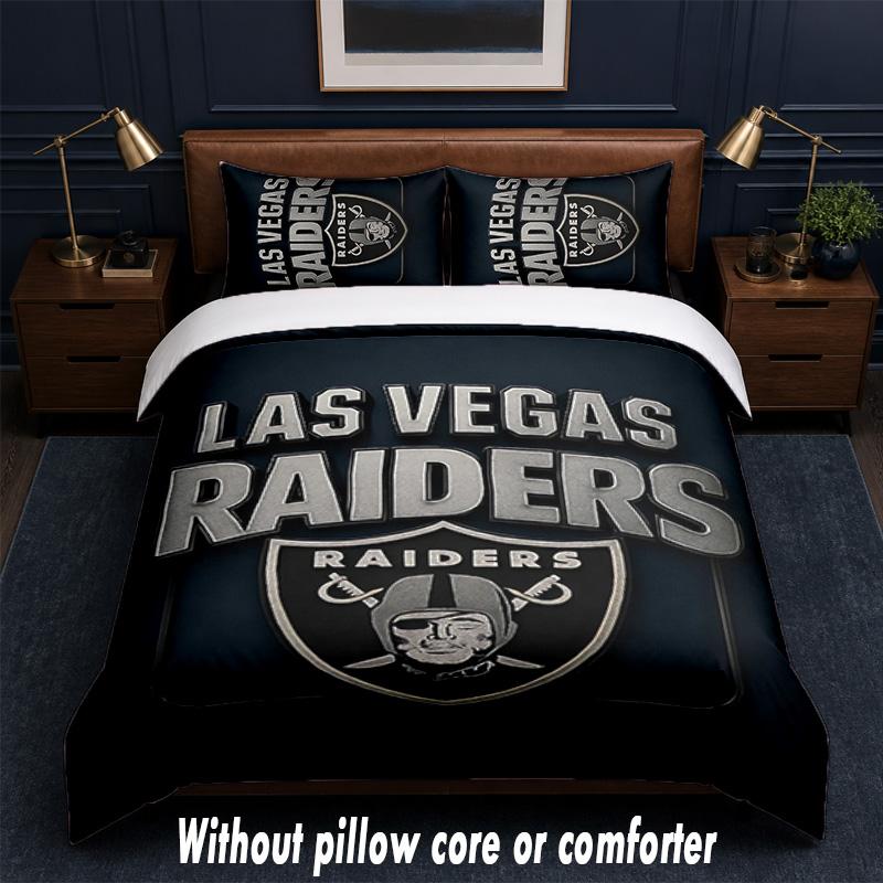 Las Vegas Raiders Design Bed Bedding Set 1 Duvet Cover + 2 Pillowcases Soft Breathable Household Bed Linens